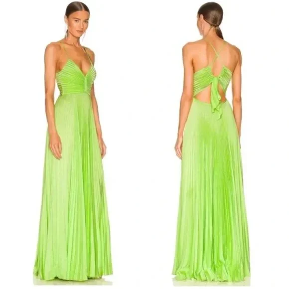 green emerald velvet dress ALC Aries Satin Pleated Maxi Dress